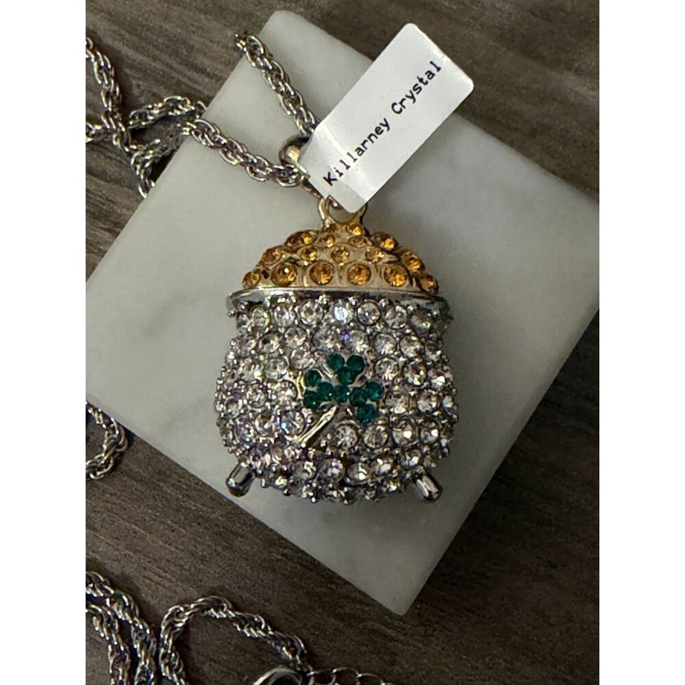 Killarney Crystal Pot of gold Pendant Necklace #463 New w Tag! Made in Ireland - Picture 2 of 8